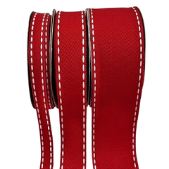 Fita Sinimbu Jeans Vermelha com pesponta Branca - Rolo - comprar online