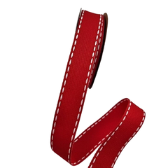 Fita Sinimbu Jeans Vermelha com pesponta Branca - Rolo - Fitas de Gorgorão Sanding, Bela Fita, Apliques, bico de pato, meias de seda, colas.  Bella Rosa Fitas