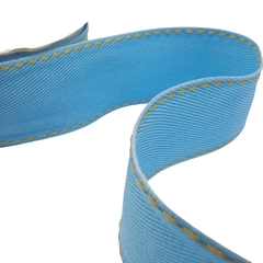 Fita de Gorgurão Jeans Sinimbu Azul Claro e Azul Escuro com pesponta Amarela - Rolo com 10 metros