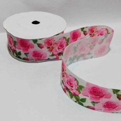 Fita de Gorgurão Decorada Rosas 40mm - Metro - Fitas de Gorgorão Sanding, Bela Fita, Apliques, bico de pato, meias de seda, colas.  Bella Rosa Fitas