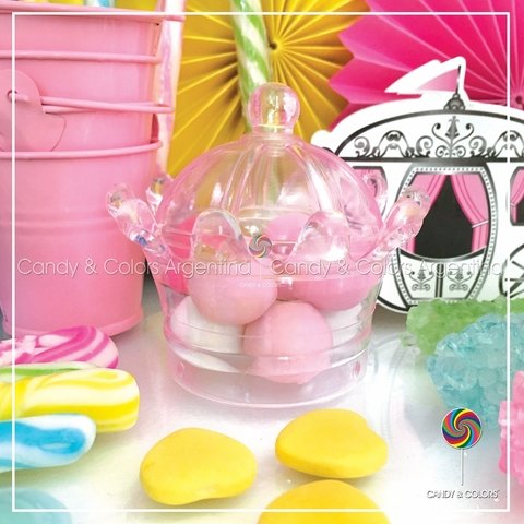 Corona de acrílico - rosa transparente - 7 cm de alto y 8 cm de diámetro