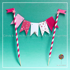 Adorno para torta Banderín - Cake topper - frucsia, rosa y blanco 25 cm