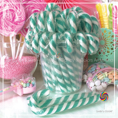 Bastón de caramelo de 14 cm - aguamarina y blanco - por unidad - comprar online