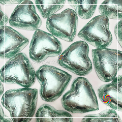 10 x Bombon de chocolate suizo 10 grms c/u en forma de corazón envuelto en papel metalizado - agua clarito - brillante - pack 10 unidades