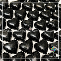 10 un. Bombones de chocolate suizo en forma de corazón relleno de dulce de leche envuelto en papel metalizado - negro - pack 10 unidades