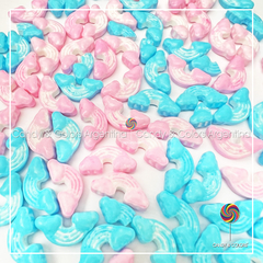 Mini Arco Iris comestibles confitadas 1,4 cm - rosa y celeste 10 grms - decoración repostería - comestible - Sprinkles