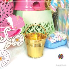 Mini balde de plastico espejado metalizado - dorado - 4 cm x 5 cm x 5,5 cm