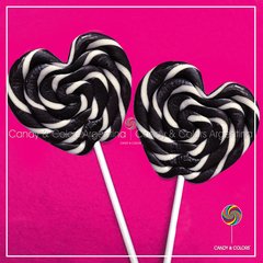Paleta de caramelo forma corazón - 8 cm de diámetro - negro y blanco