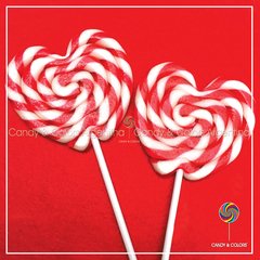 Paleta de caramelo forma corazón / 8 cm de diámetro / rojo y blanco - comprar online