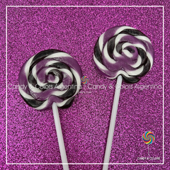 Paleta de caramelo de aprox. 6 cm de diámetro - violeta oscuro, negro y blanco - Merlina