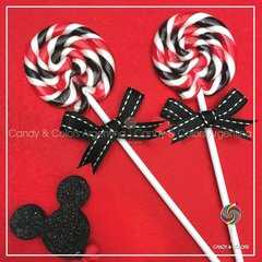 Paleta de caramelo de aprox. 6 cm de diámetro - rojo con negro y blanco - Mickey