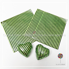50 Hojas 9 x9 cm Papel Aluminio Tipo Chumbo para Envolver Bombones - verde y negro rayado