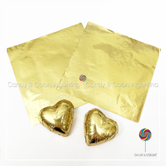 50 Hojas 9 x9 cm Papel Aluminio Tipo Chumbo para Envolver Bombones - dorado brillante