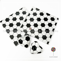 50 Hojas 9 x9 cm Papel Aluminio Tipo Chumbo para Envolver Bombones - futbol negro y blanco