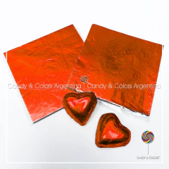 50 Hojas 9 x9 cm Papel Aluminio Tipo Chumbo para Envolver Bombones - rojo brillante