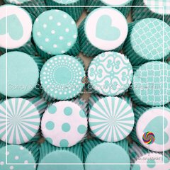 Pirotines Nr. 10 - 25 unidades - aguamarina y blanco - varios diseños según stock - para cup cakes