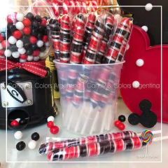 Pirulin de caramelo de 18 cm - rojo con blanco y negro - unidad - mickey
