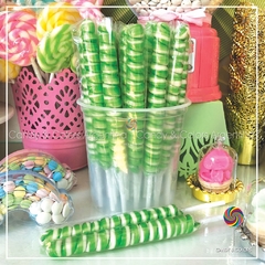 Pirulines de caramelo - verde claro y blanco - aprox. 18 cm - unidad