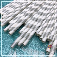 Sorbetes de Papel x 12unidades - plateado y blanco - rayado