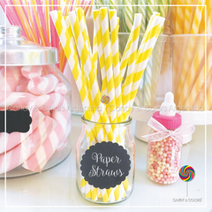 Sorbetes de Papel x 25 unidades - amarillo claro y blanco - rayado