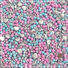 Sugar sprinkles mix rosa con celeste, plateado y blanco - 100 grms - fraccionado - comprar online