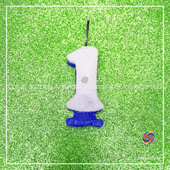 Vela chispita Nr. 1 azul y blanco brillantina - 7,5 x 3 cm