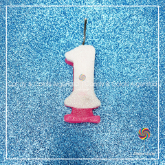 Vela chispita Nr. 1 rosa y blanco brillantina - 7,5 x 3 cm