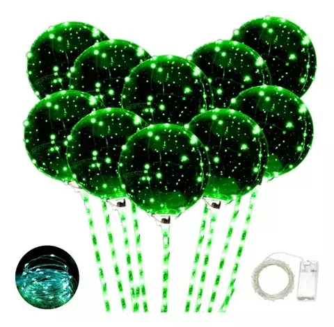 10 Globos Burbuja Led Verdes c/Palitos Porta Globos