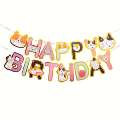 Banderin Happy Birthday Gatitos