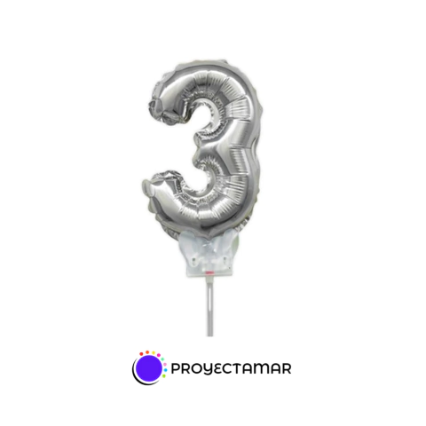 Globo Número Cake Topper Plata 7" c/Palito - comprar online