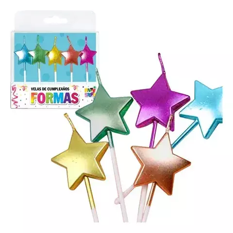 Velas Estrellas Metalizadas Brillantes X5 Unidades - comprar online