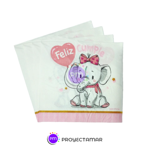 Servilleta Temática Elefante Rosa x20