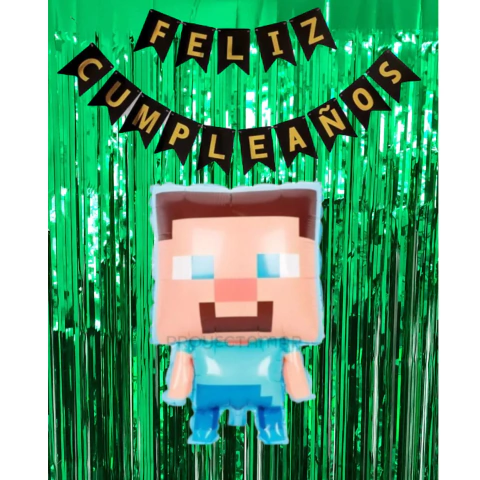 Combo Fiesta Cumpleaños Globos Temática Minecraft