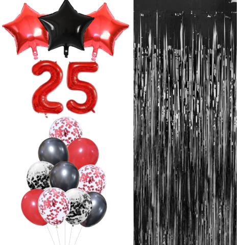 Kit Globos Negro Rojo Deco Super Cumpleaños