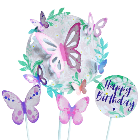 Topper para Torta 3D Feliz Cumple Mariposa