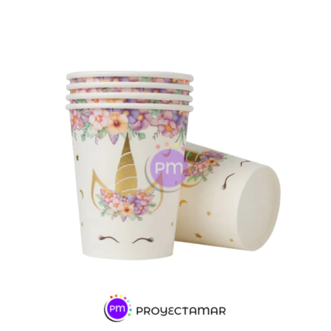 Vasos Polipapel Unicornio Flor Temático x10