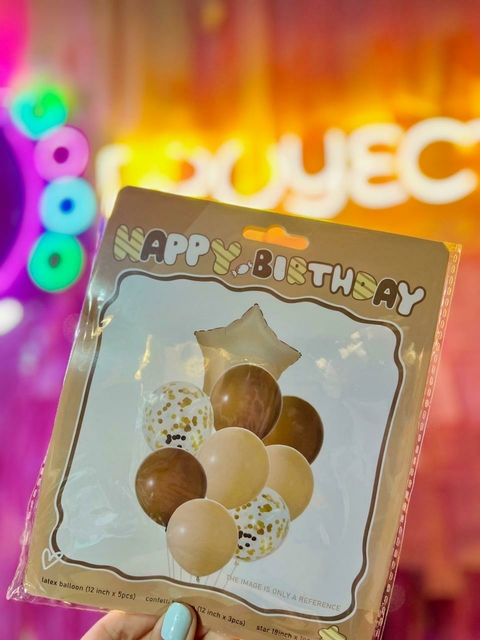 Bouquet Set 9 Globos Latex Cumpleaños Deco Estrella Nude Chocolate