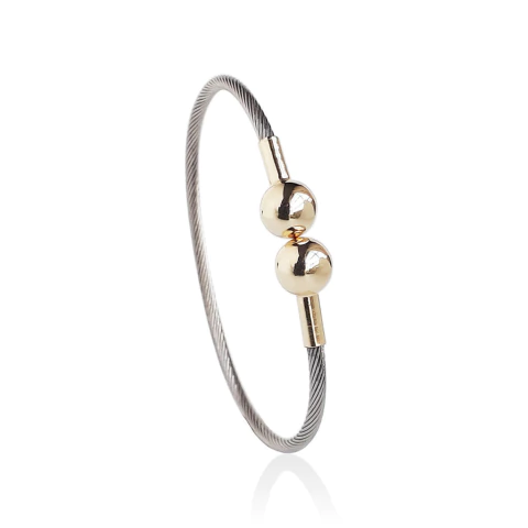 Pulseira unissex Golden Sphere em aço inox com cabo náutico e esfera central folheada a ouro 18k da Coleção Latitude Vive La Vie.