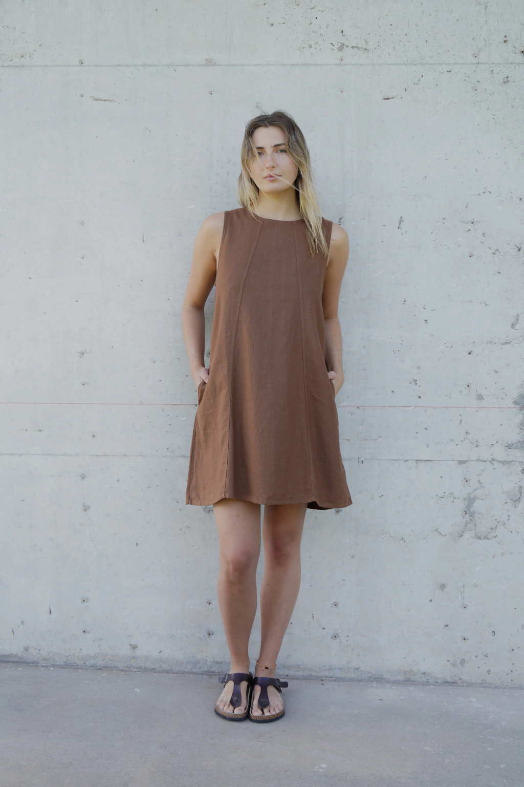 VESTIDO RECORTE LINO RAYÓN