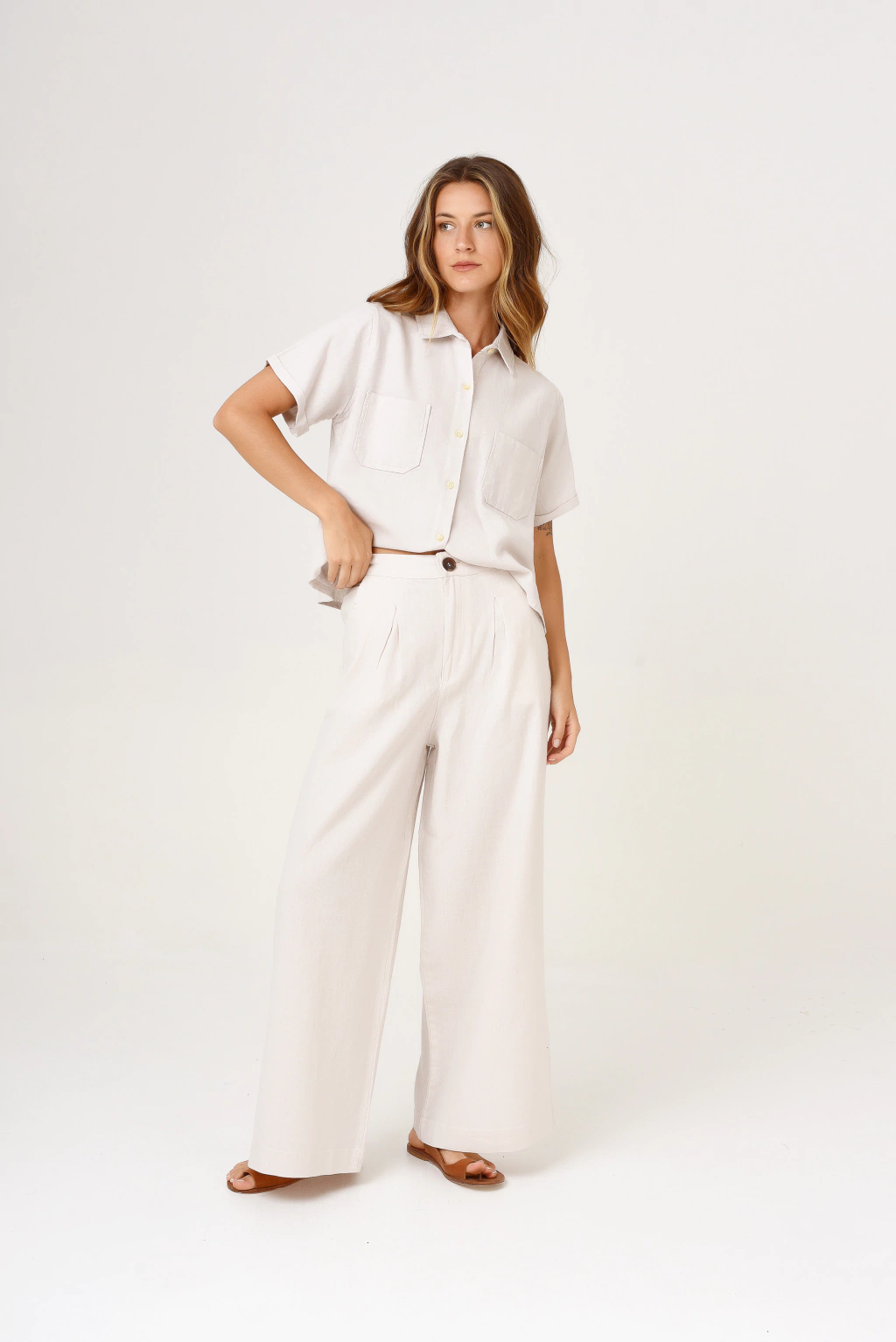 Pantalón Lino Rayón Off White