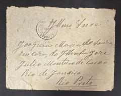 Portugal - história Postal - carta completa circulada de Portugal para Rio Preto em 1890, porteada com tira de 3 selos d