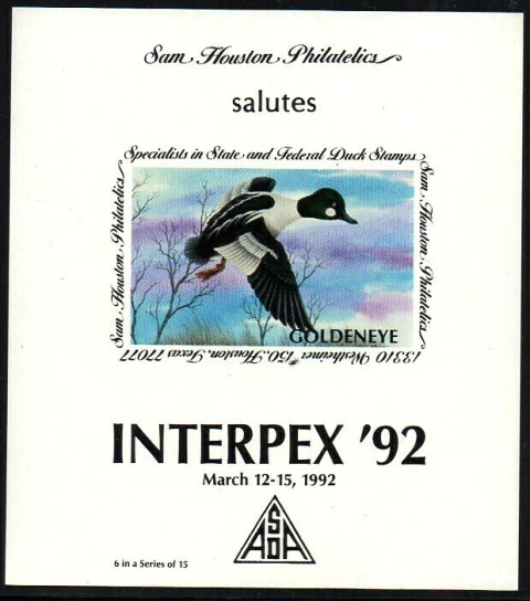 01768 EUA Souvenir Exposição Caça aos Patos Interpex 92 Sem Denteação NNN