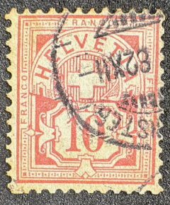 Suiça 1882 - 10 C rosa - usado - Yvt: 60 - 75 Euros.