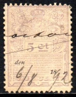 03656 Holanda Selos Fiscais 5 Cts Nederlandse plakzegel U (c)