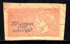 04980 França Selos Fiscais timbres fiscaux 20c sobre fragmento U