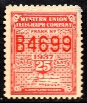 05255 Estados Unidos Telegrafos Western Union 1937 Numeral N