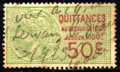 06428 França Selos Fiscais timbres fiscaux Quittances 50c Franc (b)