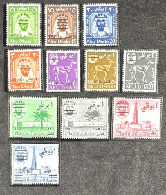 Abu Dhabi 1966 - Série completa nova com sobrecarga, selos de 1964 com nova moeda Yvt# 15/25 - 420€