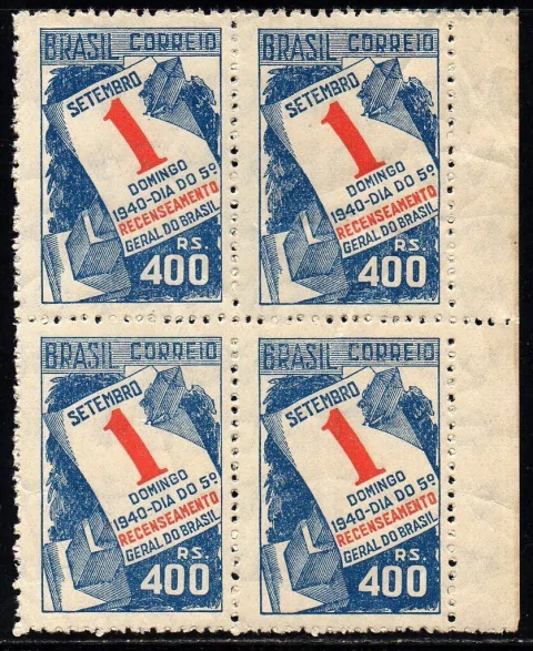 Brasil C 0159 C Recenseamento Filigrana M Cruz de Malta Horizontal Quadra 1941 NNN (c)