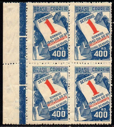 Brasil C 0159 C Recenseamento Filigrana M Cruz de Malta Horizontal Quadra 1941 NNN (d)